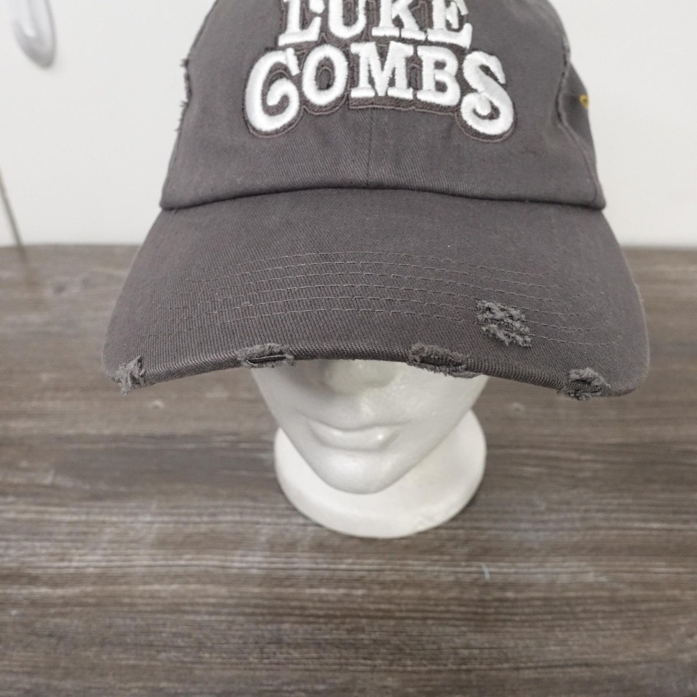 Luke Combs Miller Lite Hat Cap Strap Back One Size Gray Distressed Dad Mens - Picture 5 of 11